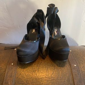 Pleaser black satin platform heels